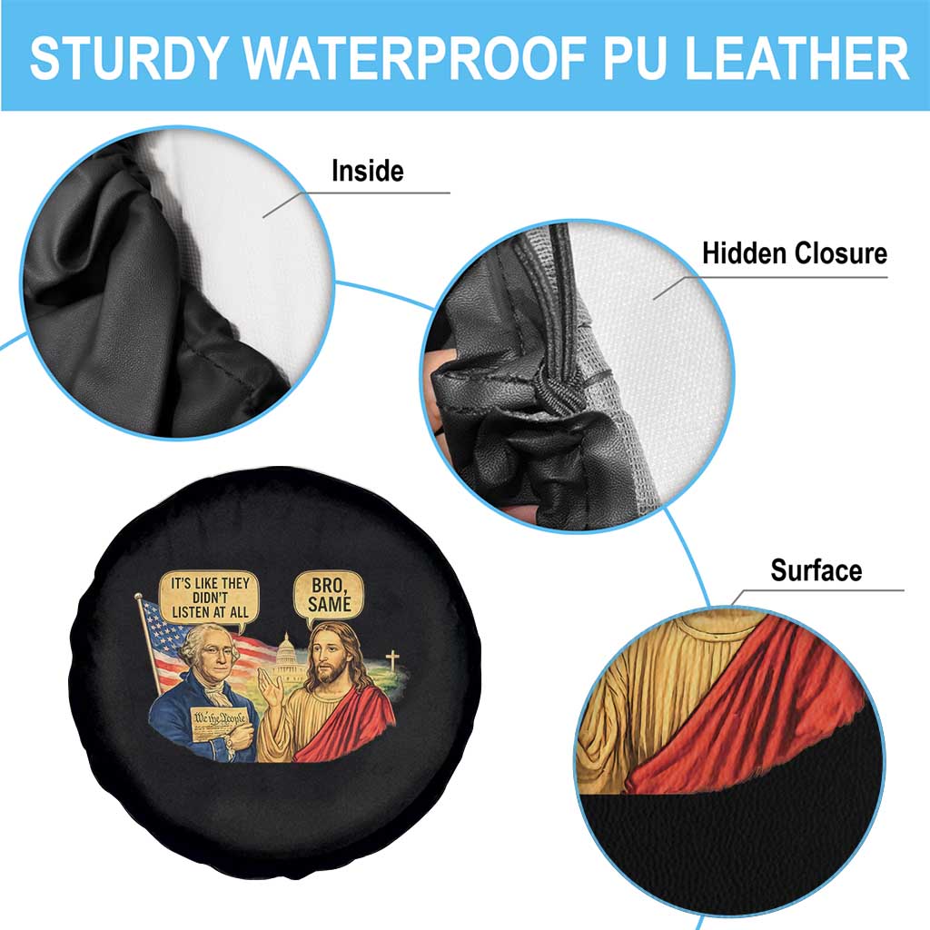 Funny George Washington and Jesus Conversation Spare Tire Cover Patriotic Commentary Historical Icons