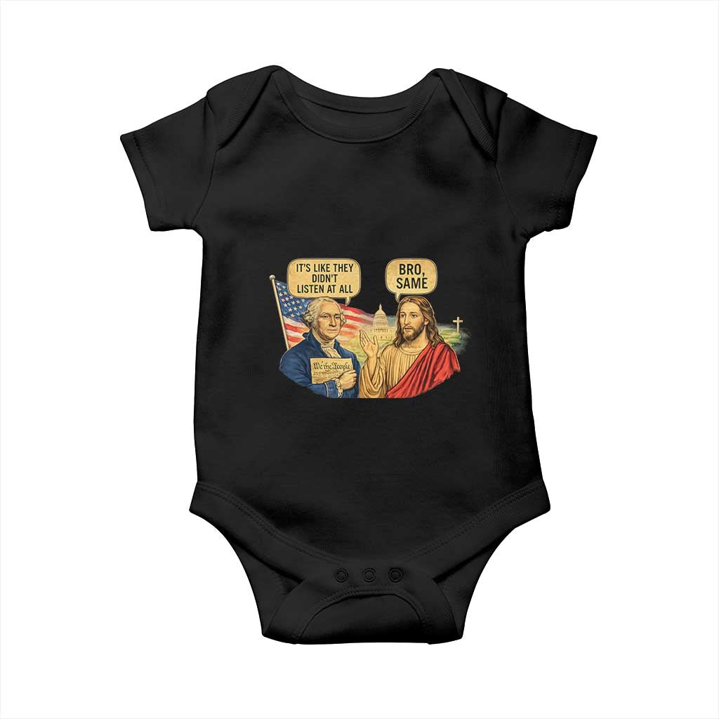 Funny George Washington and Jesus Conversation Baby Onesie Patriotic Commentary Historical Icons