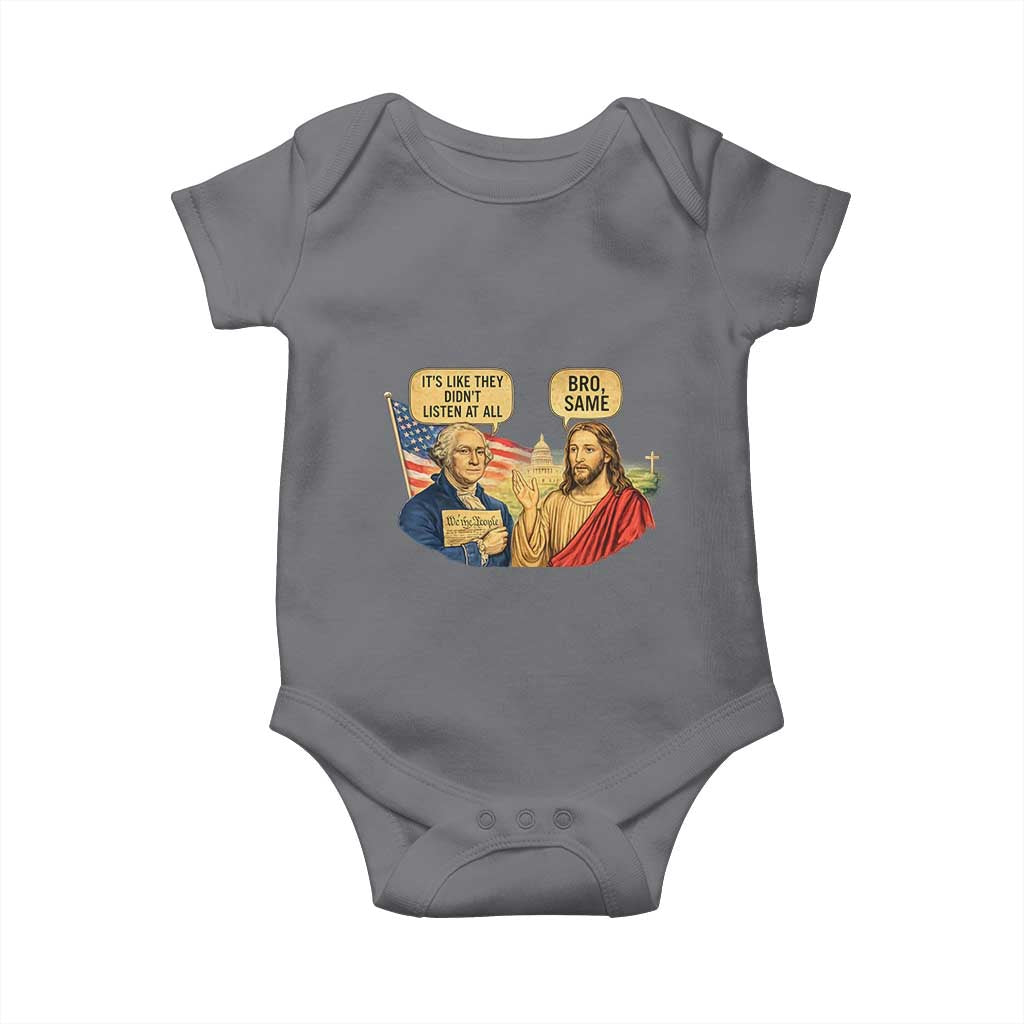 Funny George Washington and Jesus Conversation Baby Onesie Patriotic Commentary Historical Icons