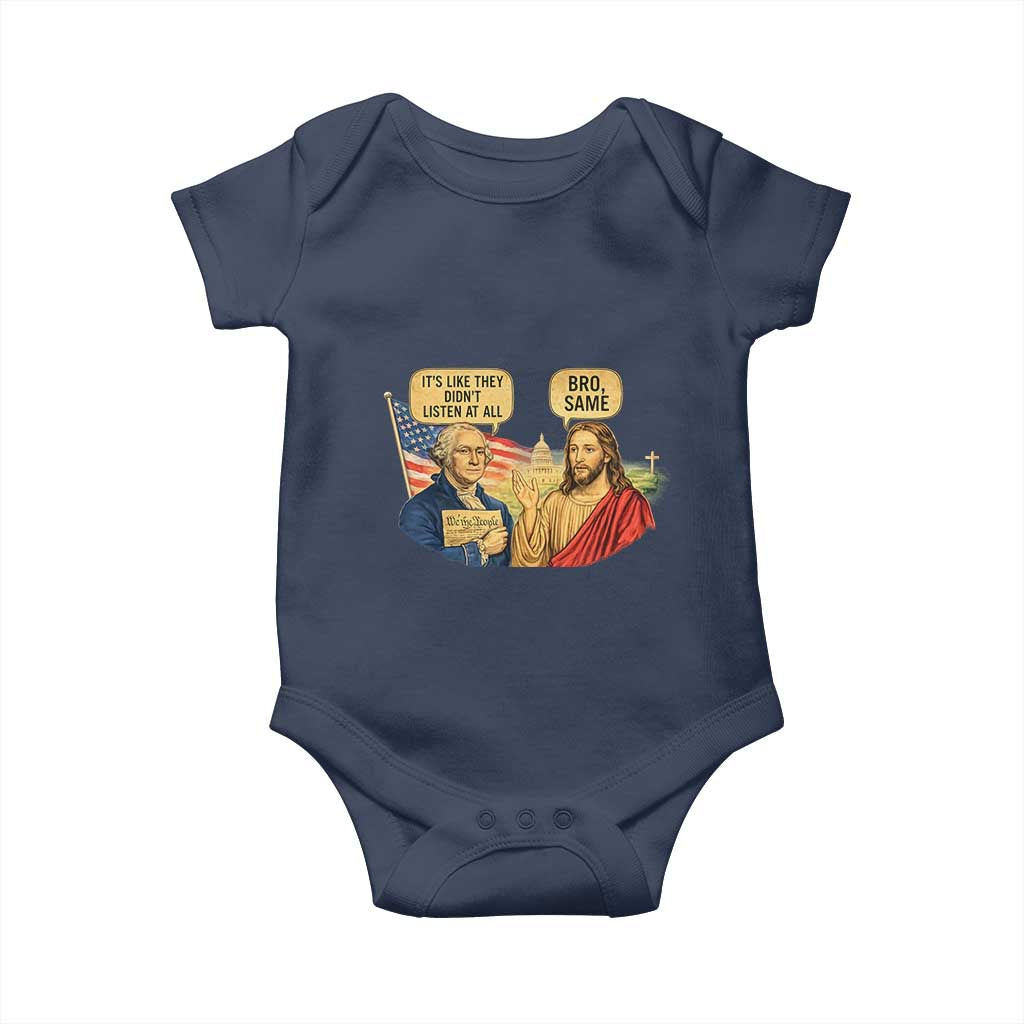 Funny George Washington and Jesus Conversation Baby Onesie Patriotic Commentary Historical Icons
