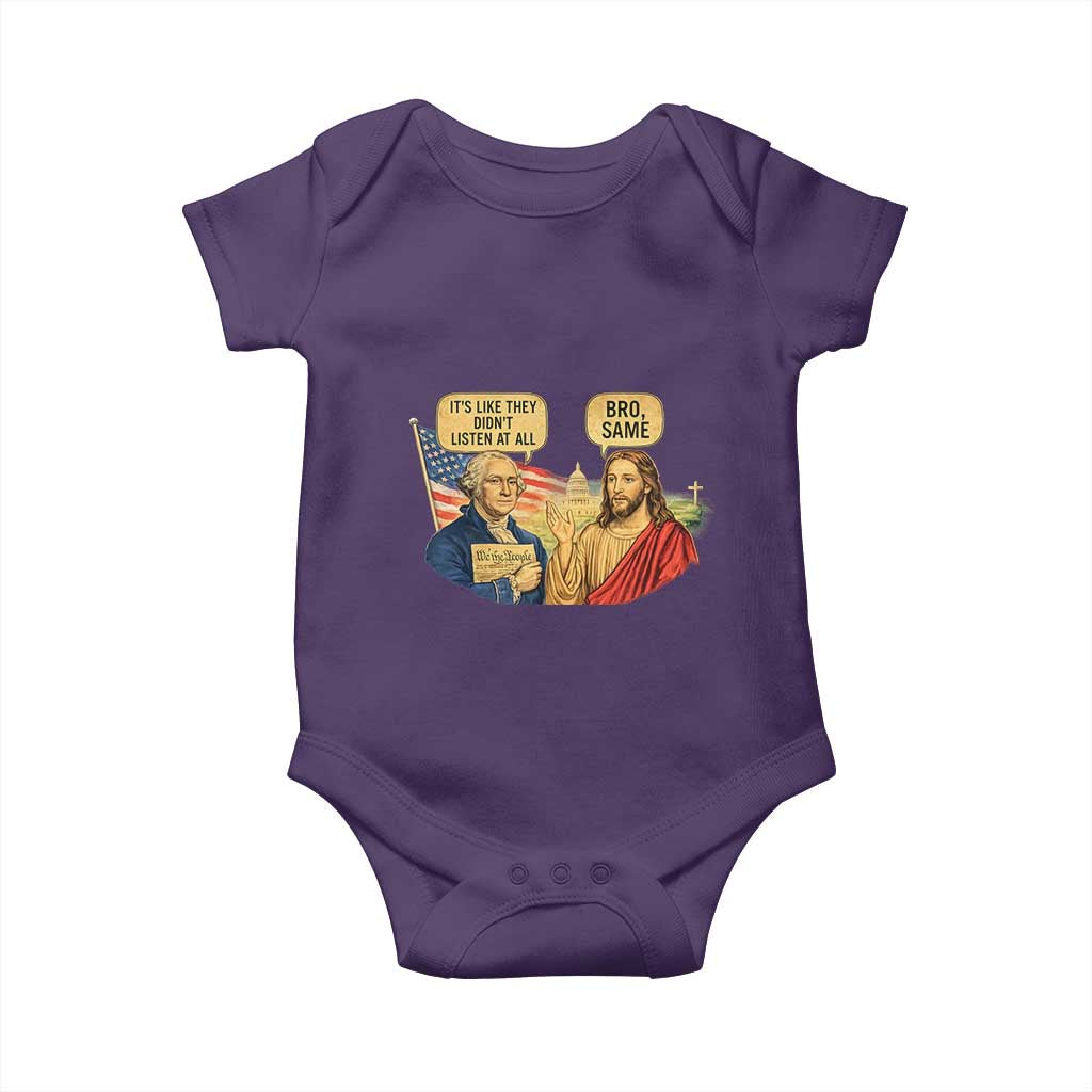 Funny George Washington and Jesus Conversation Baby Onesie Patriotic Commentary Historical Icons