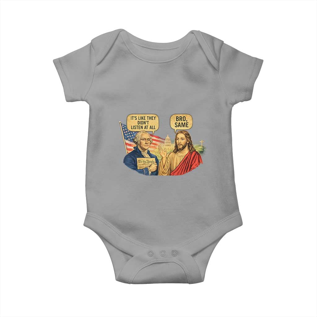 Funny George Washington and Jesus Conversation Baby Onesie Patriotic Commentary Historical Icons