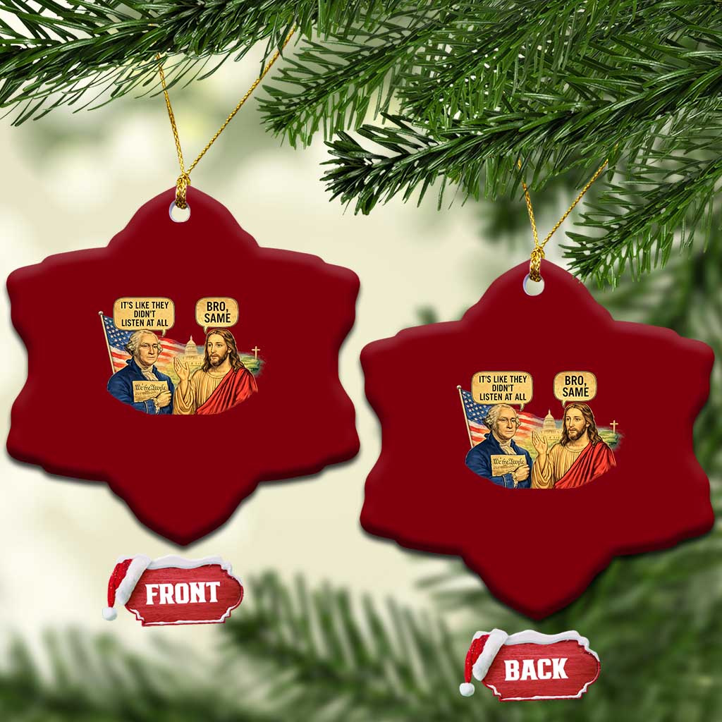 Funny George Washington and Jesus Conversation Ceramic Ornament Patriotic Commentary Historical Icons