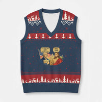 Funny George Washington and Jesus Conversation V-Neck Knit Sweater Vest Patriotic Commentary Historical Icons