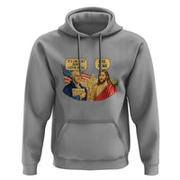 Funny George Washington and Jesus Conversation Hoodie Patriotic Commentary Historical Icons