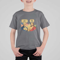 Funny George Washington and Jesus Conversation T Shirt For Kid Patriotic Commentary Historical Icons