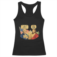Funny George Washington and Jesus Conversation Racerback Tank Top Patriotic Commentary Historical Icons