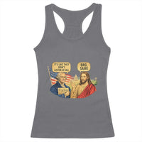 Funny George Washington and Jesus Conversation Racerback Tank Top Patriotic Commentary Historical Icons