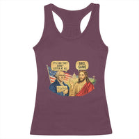 Funny George Washington and Jesus Conversation Racerback Tank Top Patriotic Commentary Historical Icons