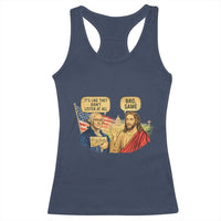 Funny George Washington and Jesus Conversation Racerback Tank Top Patriotic Commentary Historical Icons