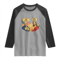 Funny George Washington and Jesus Conversation Raglan Shirt Patriotic Commentary Historical Icons