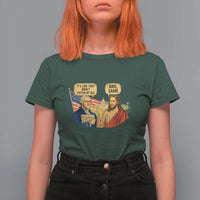 Funny George Washington and Jesus Conversation T Shirt For Women Patriotic Commentary Historical Icons