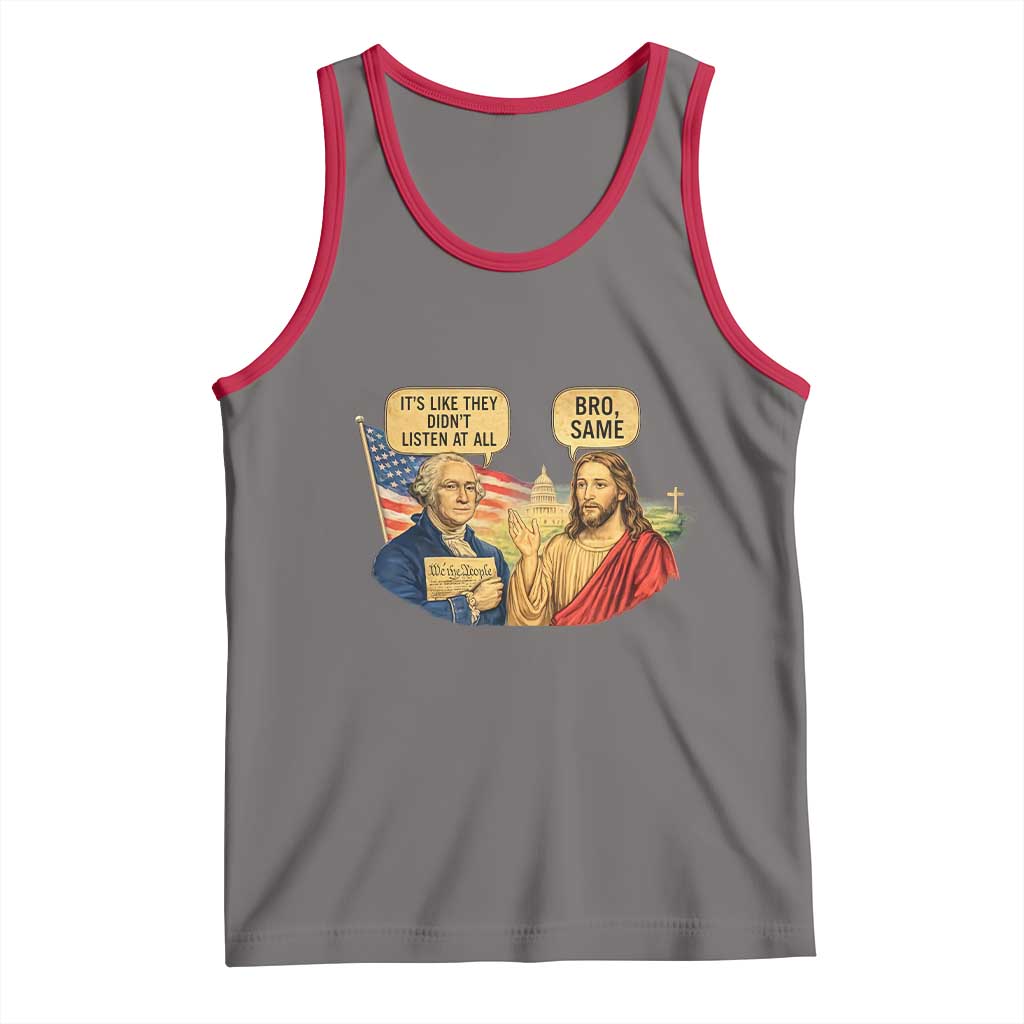Funny George Washington and Jesus Conversation Tank Top Patriotic Commentary Historical Icons