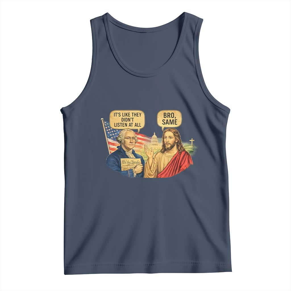 Funny George Washington and Jesus Conversation Tank Top Patriotic Commentary Historical Icons