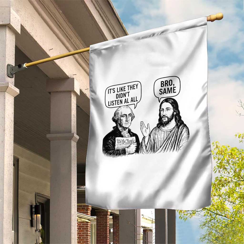 Funny George Washington and Jesus Satire Garden Flag Political Commentary Founding Fathers and Faith