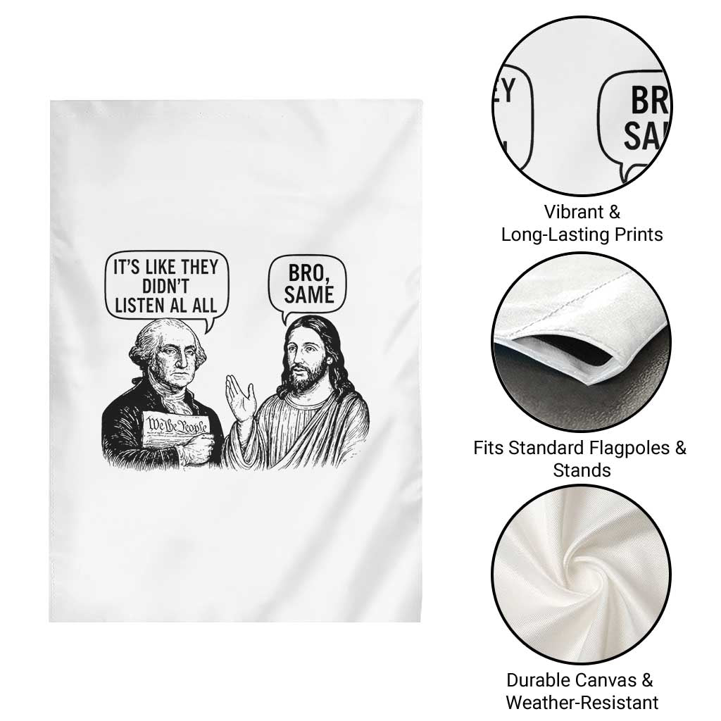 Funny George Washington and Jesus Satire Garden Flag Political Commentary Founding Fathers and Faith