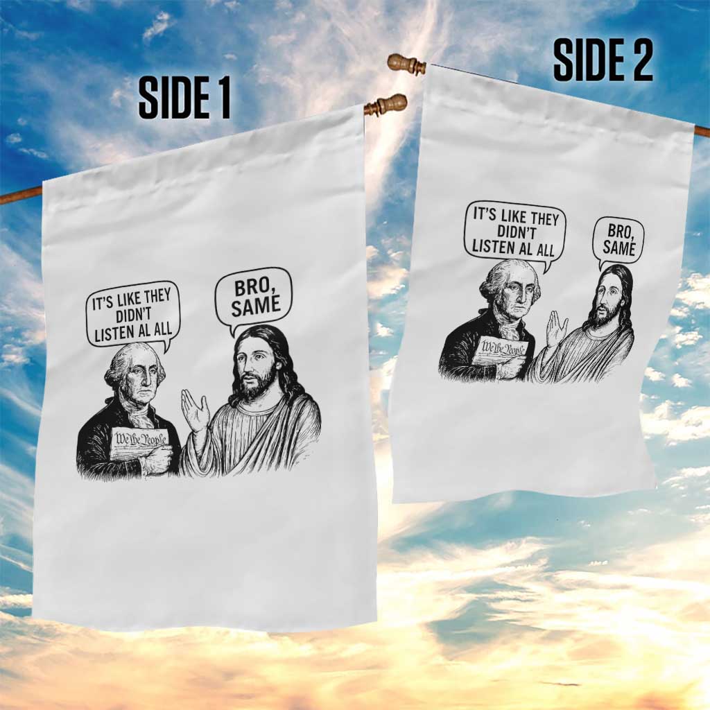 Funny George Washington and Jesus Satire Garden Flag Political Commentary Founding Fathers and Faith