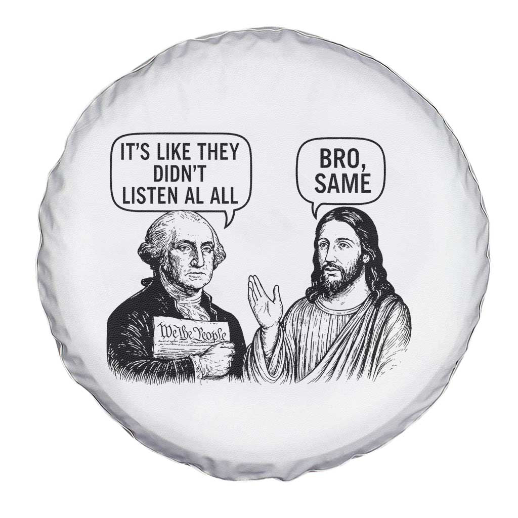 Funny George Washington and Jesus Satire Spare Tire Cover Political Commentary Founding Fathers and Faith