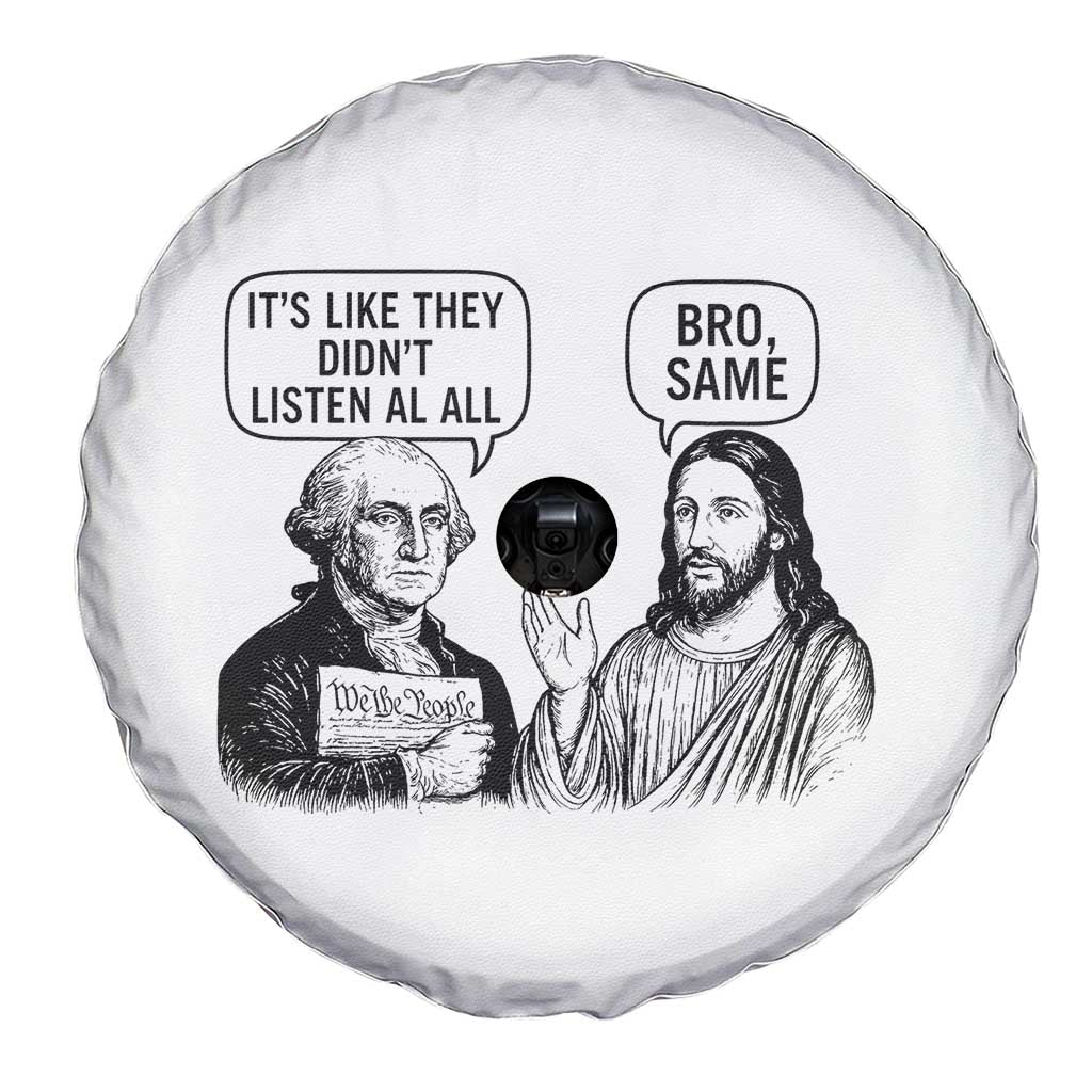 Funny George Washington and Jesus Satire Spare Tire Cover Political Commentary Founding Fathers and Faith
