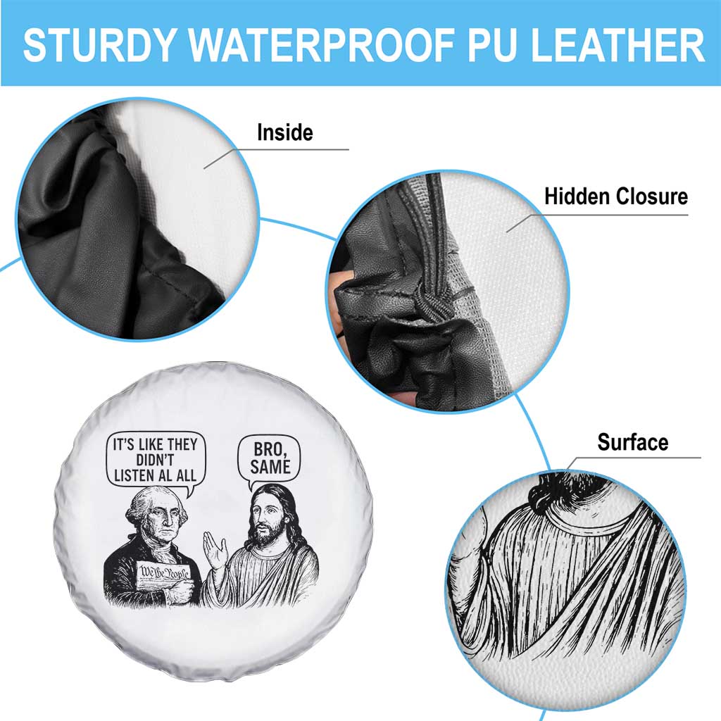 Funny George Washington and Jesus Satire Spare Tire Cover Political Commentary Founding Fathers and Faith