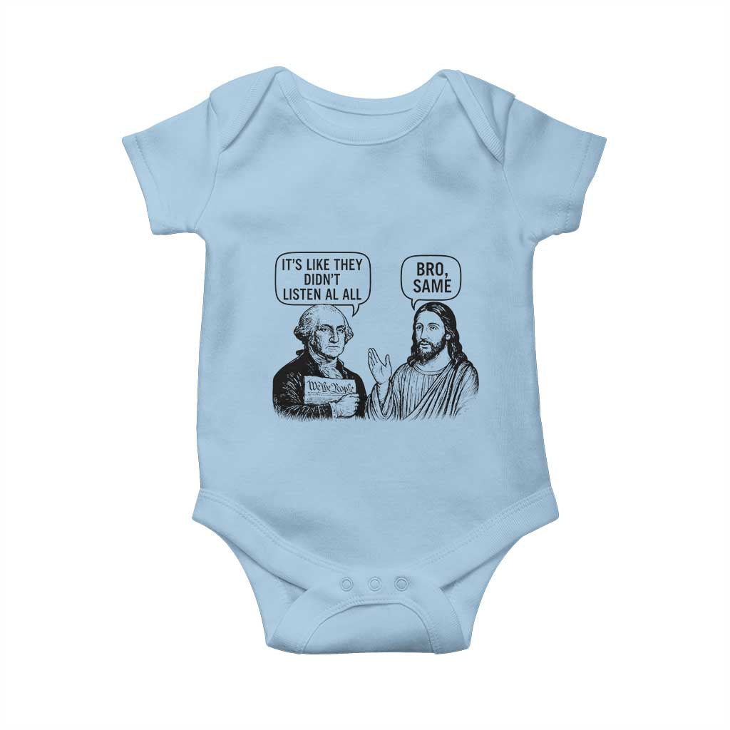 Funny George Washington and Jesus Satire Baby Onesie Political Commentary Founding Fathers and Faith