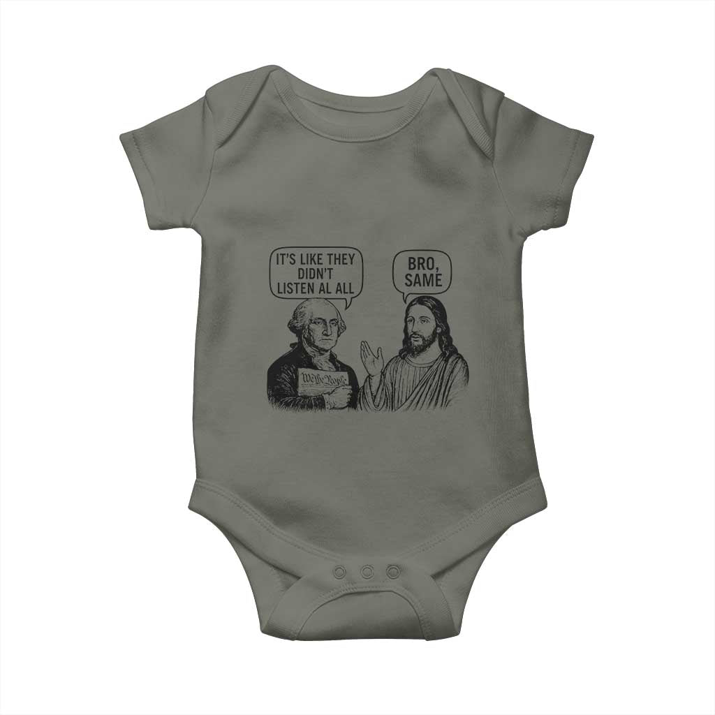 Funny George Washington and Jesus Satire Baby Onesie Political Commentary Founding Fathers and Faith