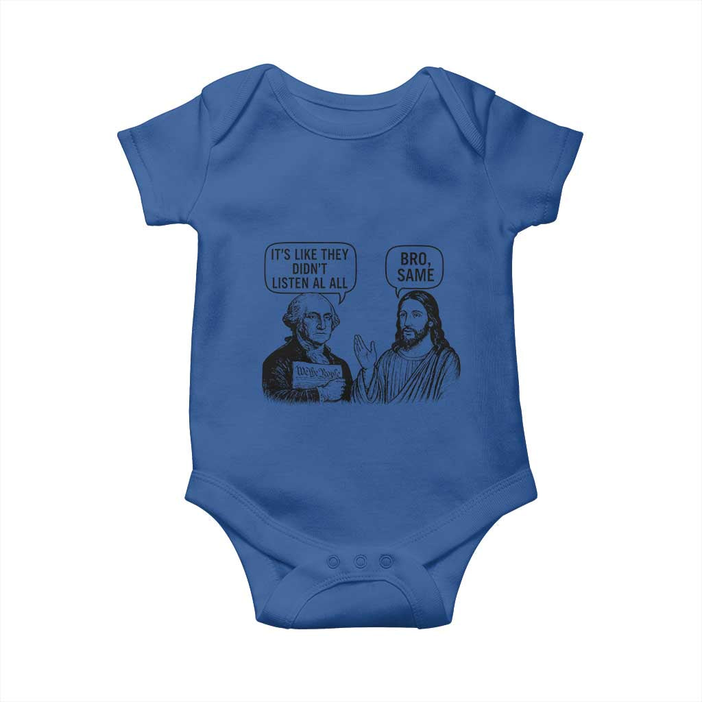 Funny George Washington and Jesus Satire Baby Onesie Political Commentary Founding Fathers and Faith