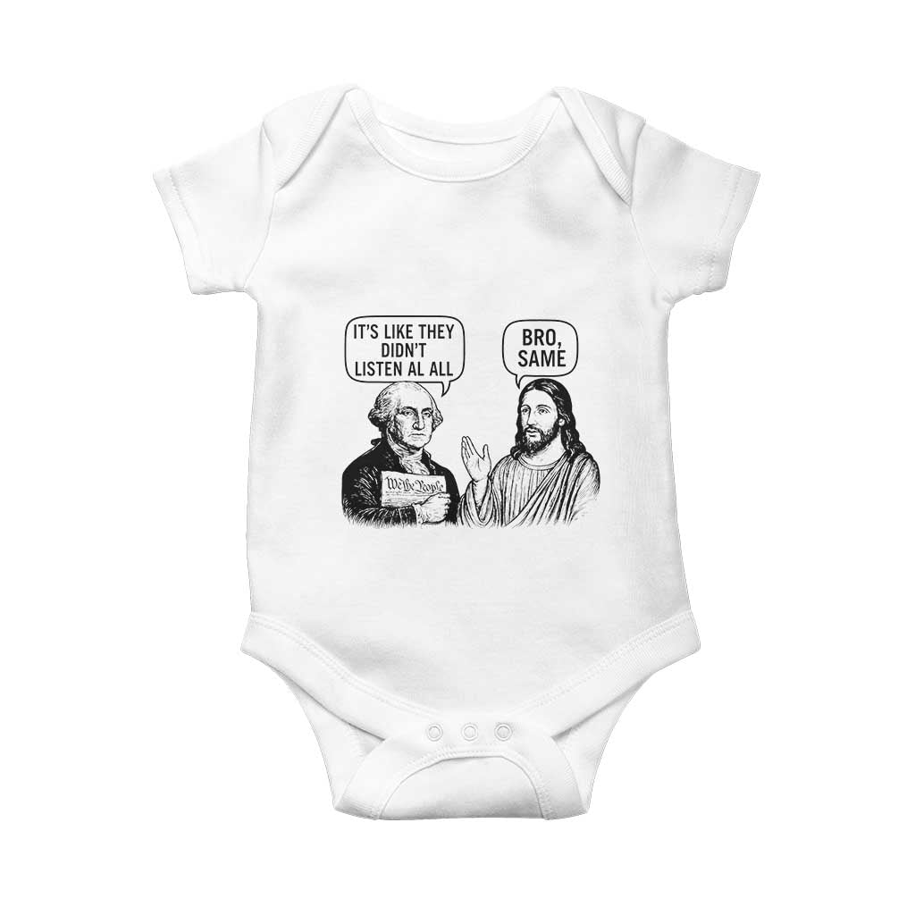 Funny George Washington and Jesus Satire Baby Onesie Political Commentary Founding Fathers and Faith