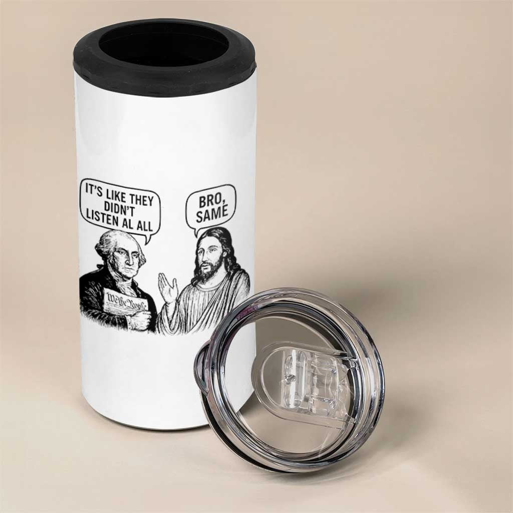 Funny George Washington and Jesus Satire 4 in 1 Can Cooler Tumbler Political Commentary Founding Fathers and Faith