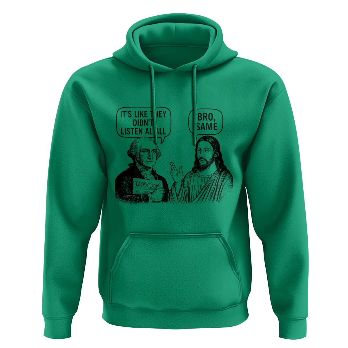 Funny George Washington and Jesus Satire Hoodie Political Commentary Founding Fathers and Faith
