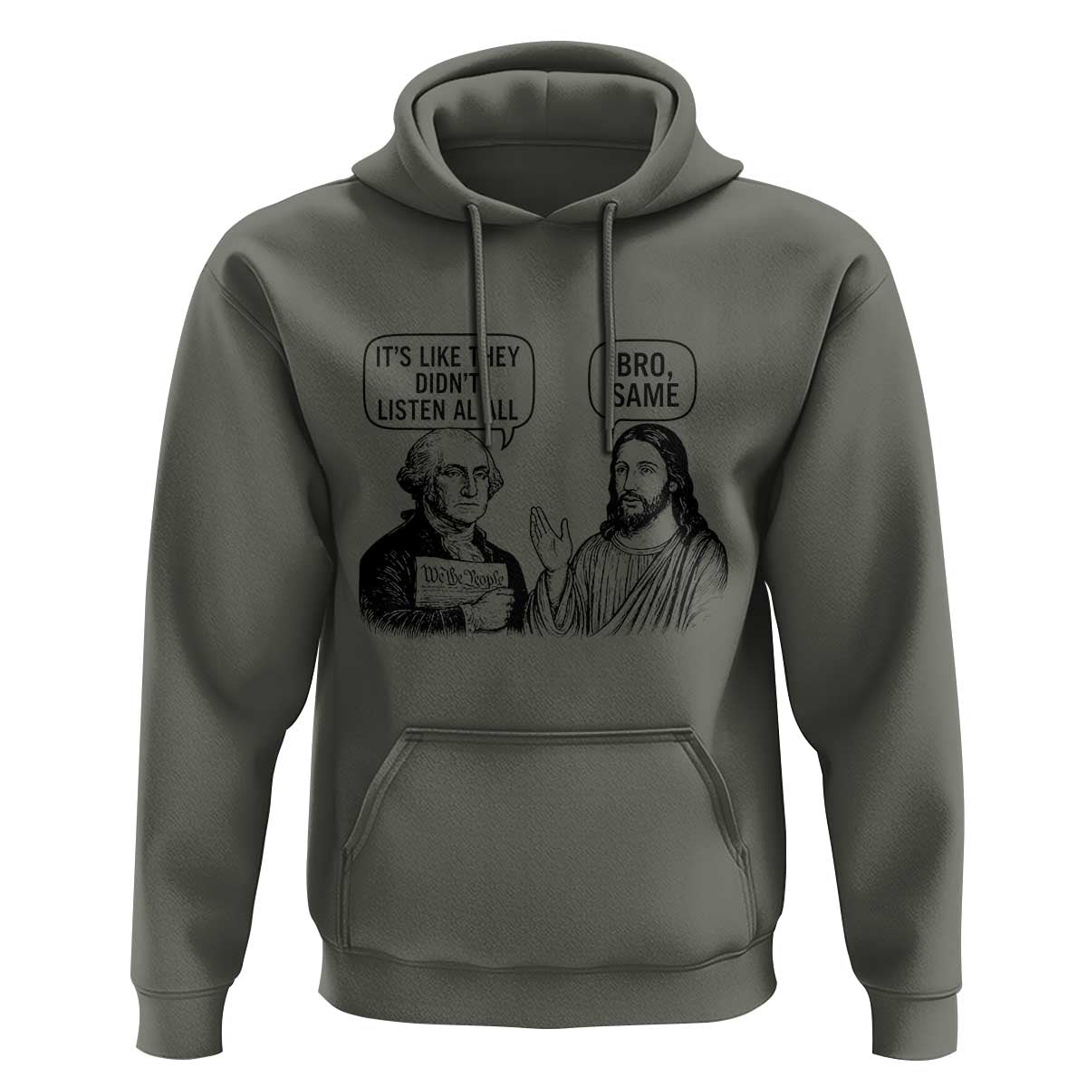 Funny George Washington and Jesus Satire Hoodie Political Commentary Founding Fathers and Faith