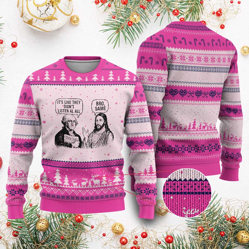 Funny George Washington and Jesus Satire Ugly Christmas Sweater Political Commentary Founding Fathers and Faith