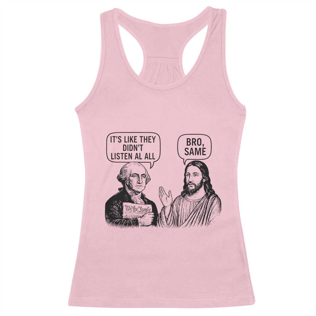 Funny George Washington and Jesus Satire Racerback Tank Top Political Commentary Founding Fathers and Faith