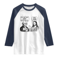 Funny George Washington and Jesus Satire Raglan Shirt Political Commentary Founding Fathers and Faith