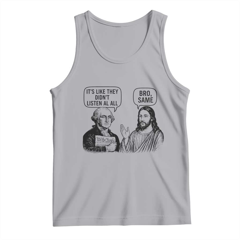 Funny George Washington and Jesus Satire Tank Top Political Commentary Founding Fathers and Faith