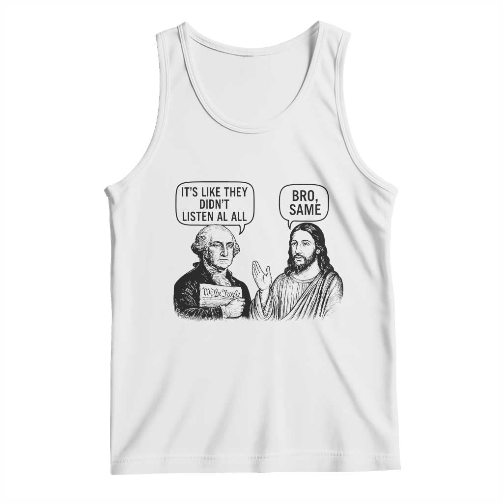 Funny George Washington and Jesus Satire Tank Top Political Commentary Founding Fathers and Faith