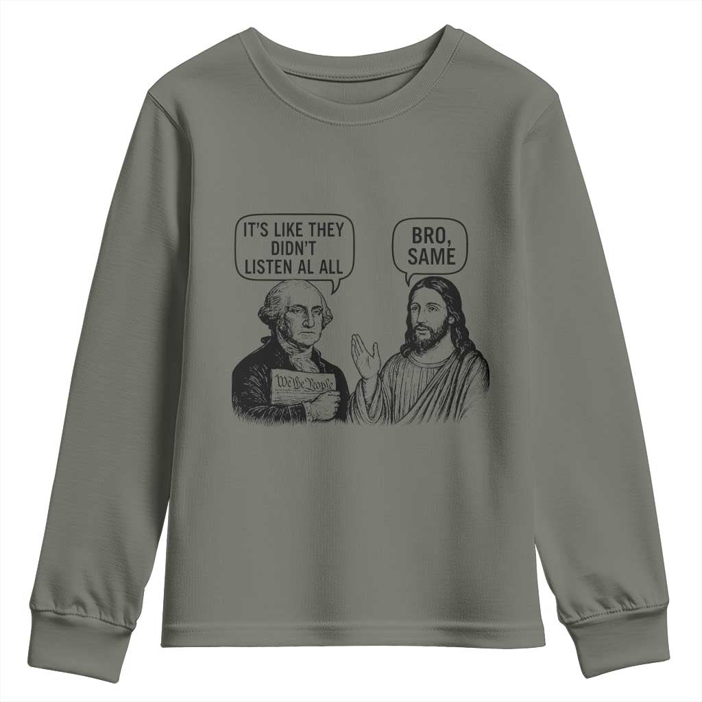 Funny George Washington and Jesus Satire Youth Sweatshirt Political Commentary Founding Fathers and Faith