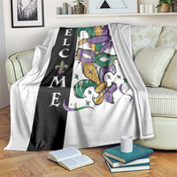 Mardi Gras Welcome Throw Blanket Jester Mask Fleur de Lis Carnival Outdoor Holiday Decorration
