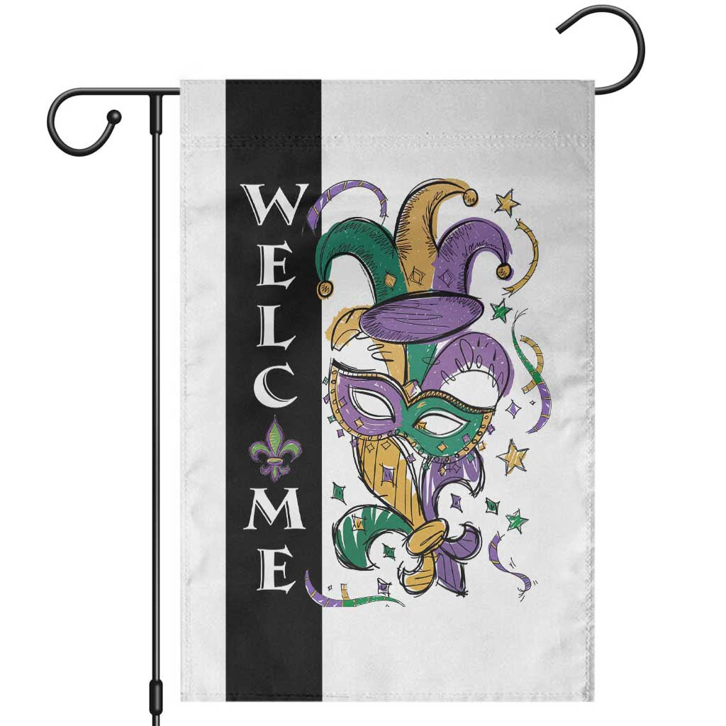 Mardi Gras Welcome Garden Flag Jester Mask Fleur de Lis Carnival Outdoor Holiday Decorration