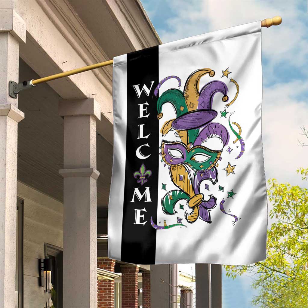 Mardi Gras Welcome Garden Flag Jester Mask Fleur de Lis Carnival Outdoor Holiday Decorration