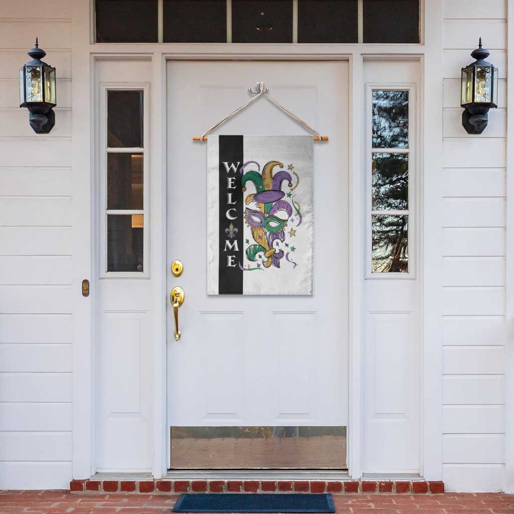 Mardi Gras Welcome Garden Flag Jester Mask Fleur de Lis Carnival Outdoor Holiday Decorration