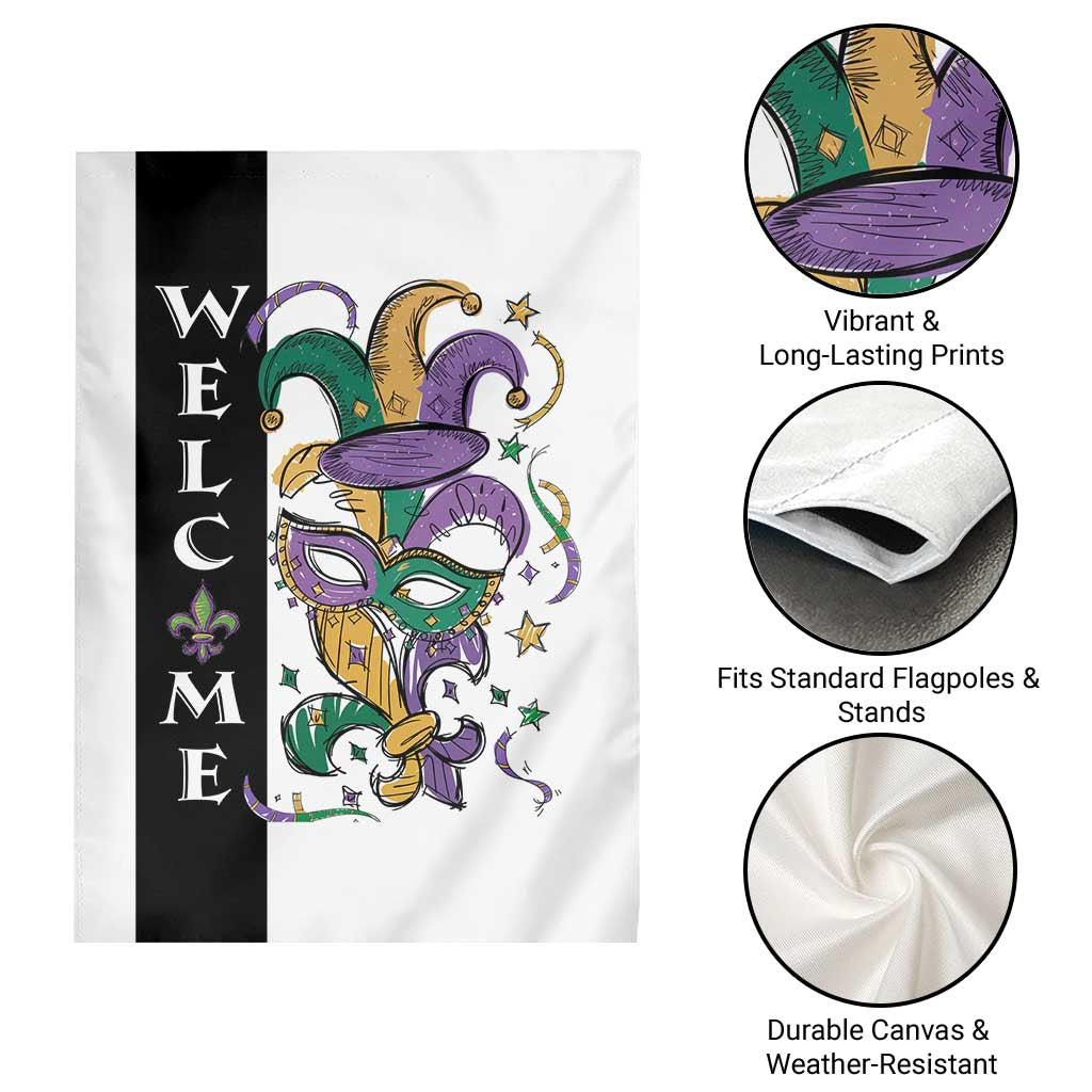 Mardi Gras Welcome Garden Flag Jester Mask Fleur de Lis Carnival Outdoor Holiday Decorration