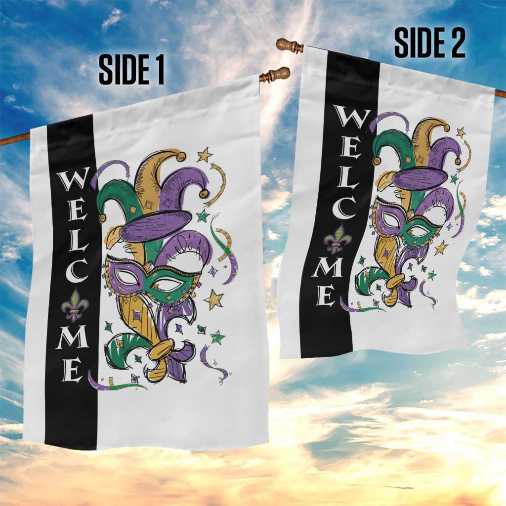 Mardi Gras Welcome Garden Flag Jester Mask Fleur de Lis Carnival Outdoor Holiday Decorration