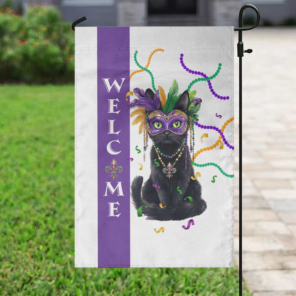 Black Cat Mardi Gras Welcome Garden Flag New Orleans Carnival Yard Decoration