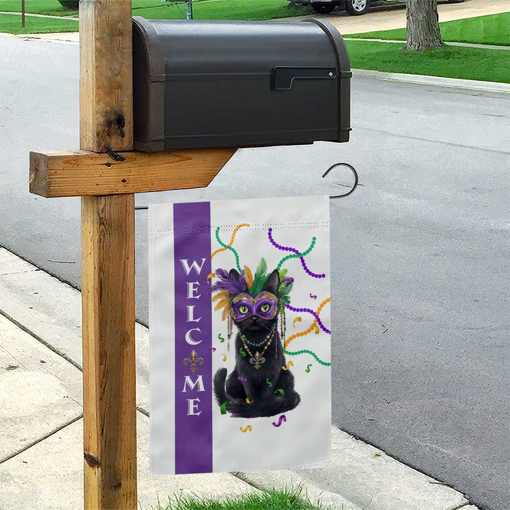 Black Cat Mardi Gras Welcome Garden Flag New Orleans Carnival Yard Decoration