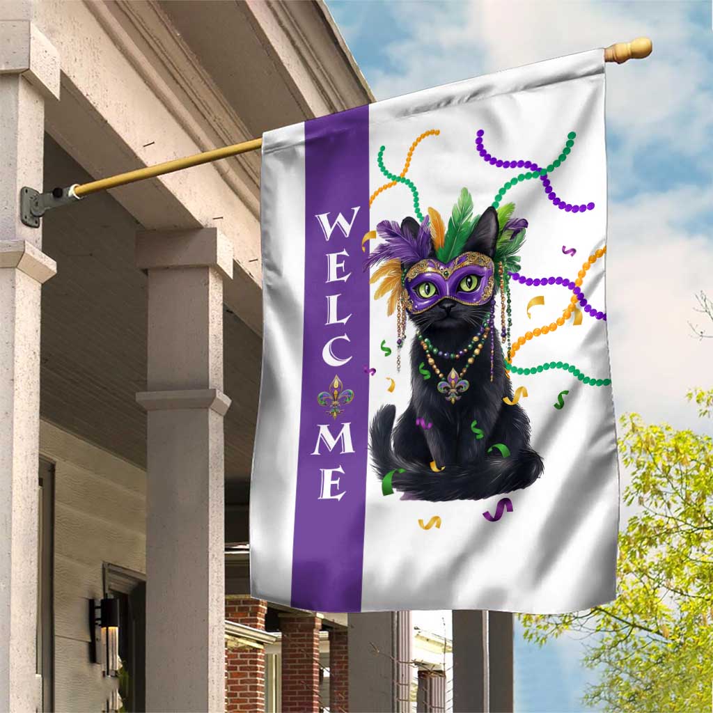 Black Cat Mardi Gras Welcome Garden Flag New Orleans Carnival Yard Decoration