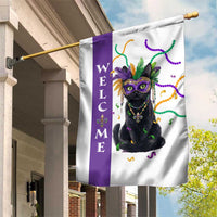 Black Cat Mardi Gras Welcome Garden Flag New Orleans Carnival Yard Decoration