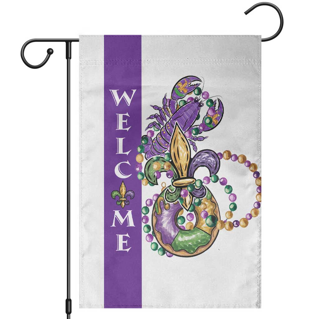 Crawfish & Beads Mardi Gras Welcome Garden Flag Louisiana Party Outdoor Banner