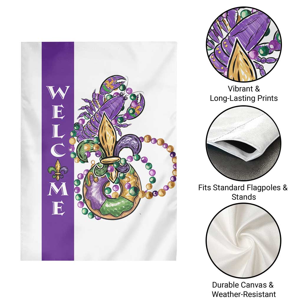 Crawfish & Beads Mardi Gras Welcome Garden Flag Louisiana Party Outdoor Banner