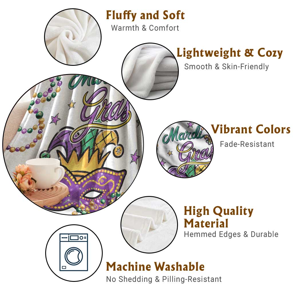 Mardi Gras Jester & Mask Welcome Throw Blanket Fat Tuesday Yard Decor